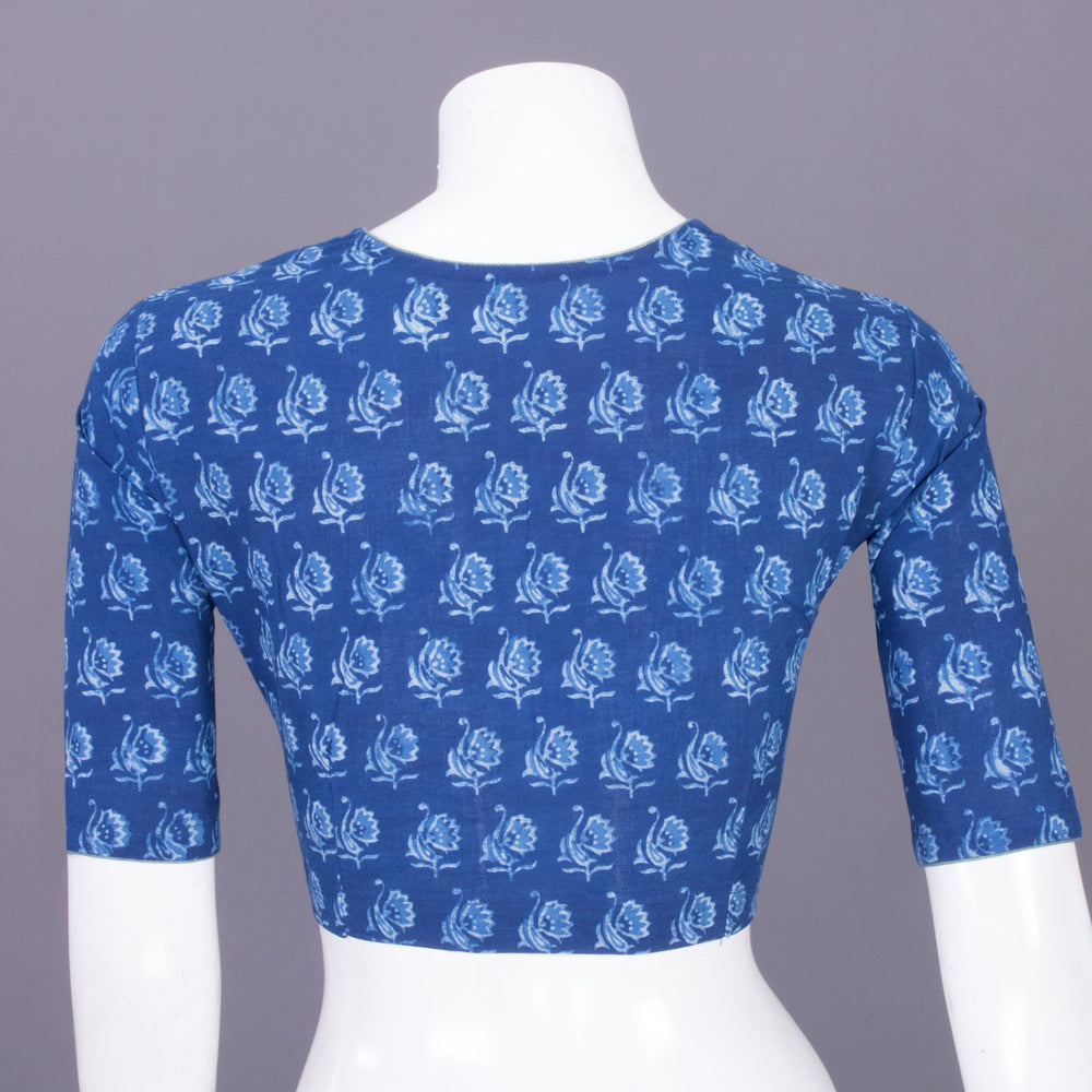 Blue Indigo Handblock Printed Cotton Blouse Without Lining 10069488 - Avishya