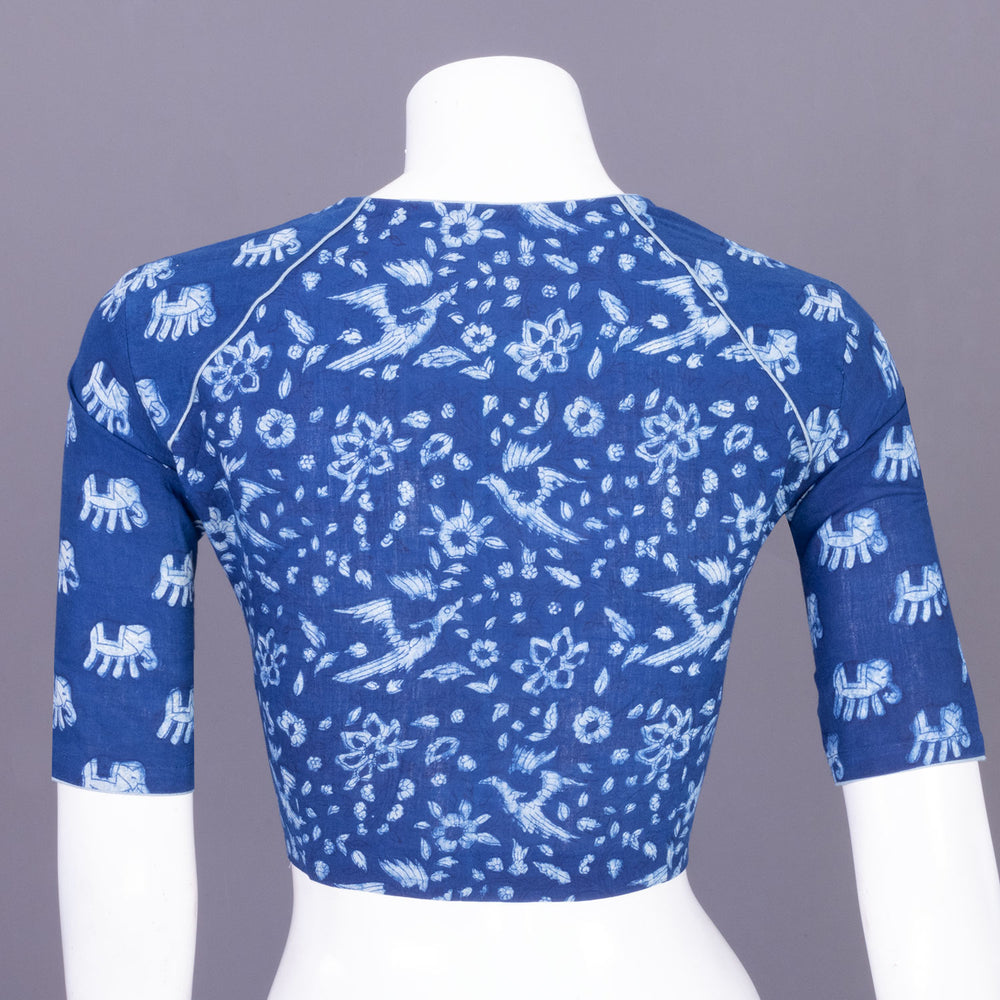 Blue Indigo Handblock Printed Cotton Blouse Without Lining 10069493 - Avishya