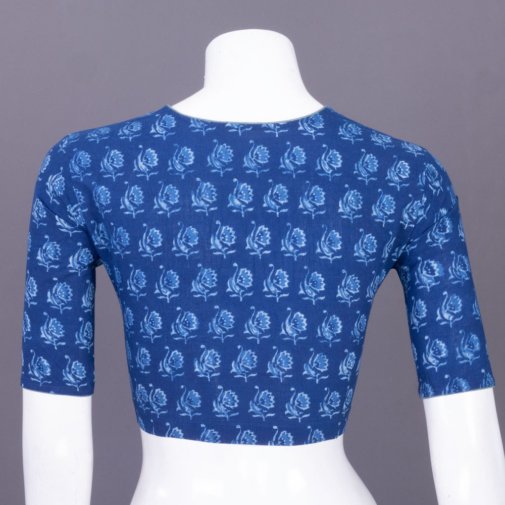 Blue Indigo Handblock Printed Cotton Blouse Without Lining 10069499 - Avishya