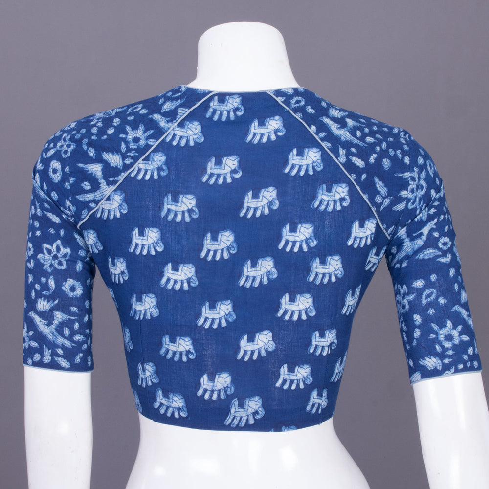 Blue Indigo Handblock Printed Cotton Blouse Without Lining 10069500 - Avishya