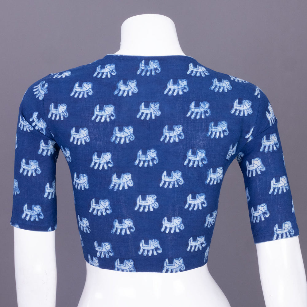 Blue Indigo Handblock Printed Cotton Blouse Without Lining 10069501 - Avishya