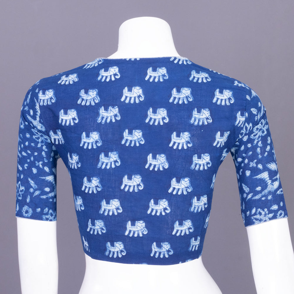 Blue Indigo Handblock Printed Cotton Blouse Without Lining 10069503 - Avishya