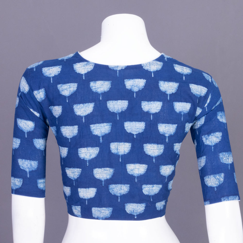 Blue Indigo Handblock Printed Cotton Blouse Without Lining 10069506 - Avishya