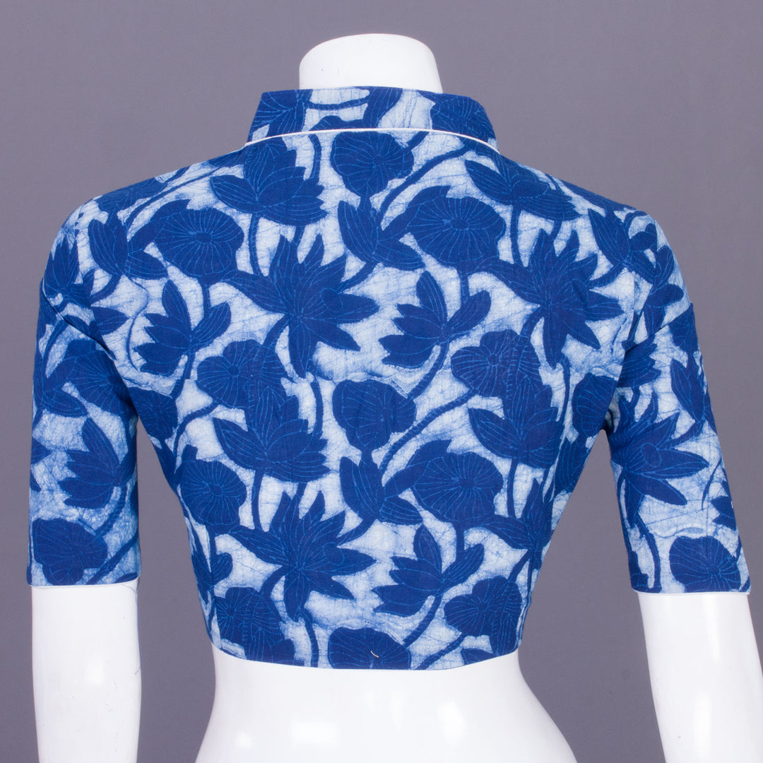 Blue Indigo Handblock Printed Cotton Blouse Without Lining 10069509 - Avishya
