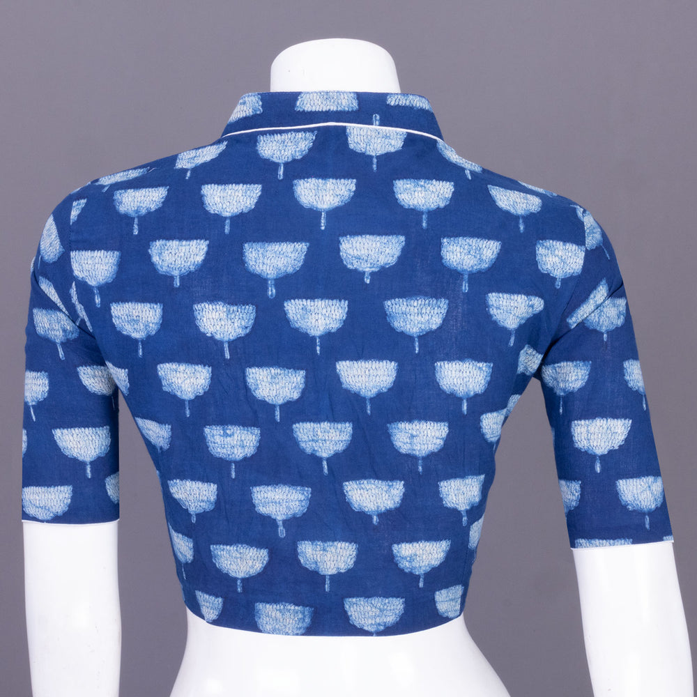 Blue Indigo Handblock Printed Cotton Blouse Without Lining 10069510 - Avishya