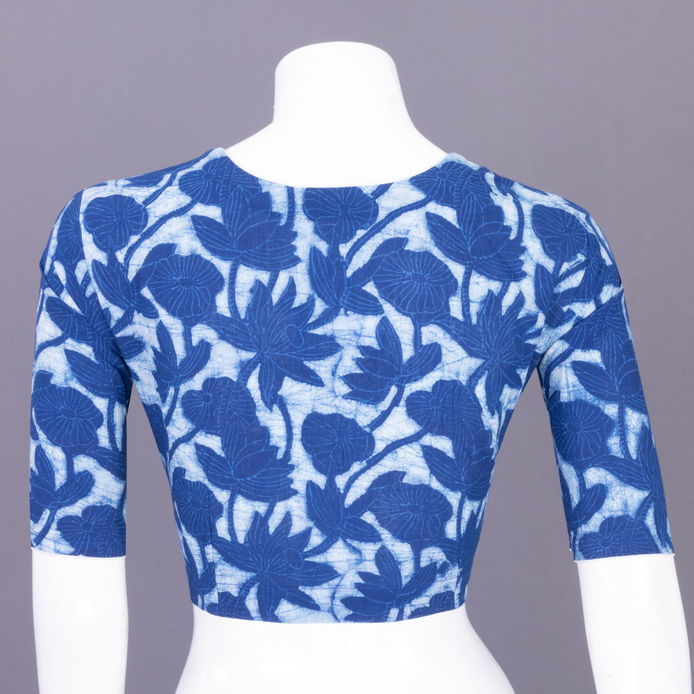 Blue Indigo Handblock Printed Cotton Blouse Without Lining 10069513 - Avishya