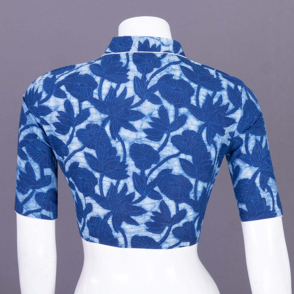 Blue Indigo Handblock Printed Cotton Blouse Without Lining 10069516 - Avishya