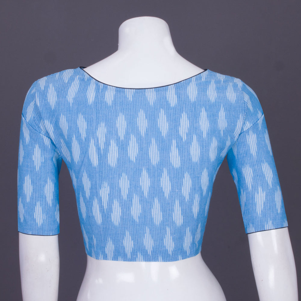 Blue Handcrafted Ikat Cotton Blouse Without Lining 10069950 - Avishya