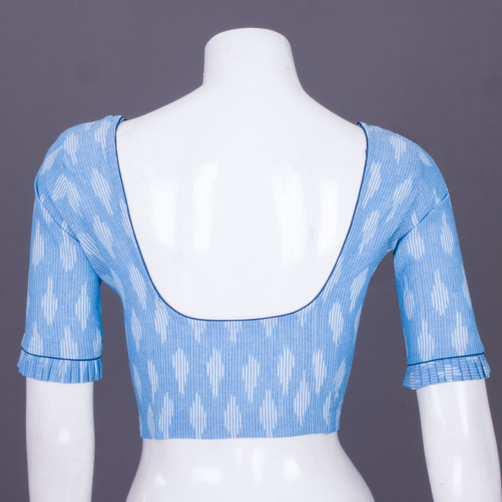 Blue Handcrafted Ikat Cotton Blouse Without Lining 10069952 - Avishya