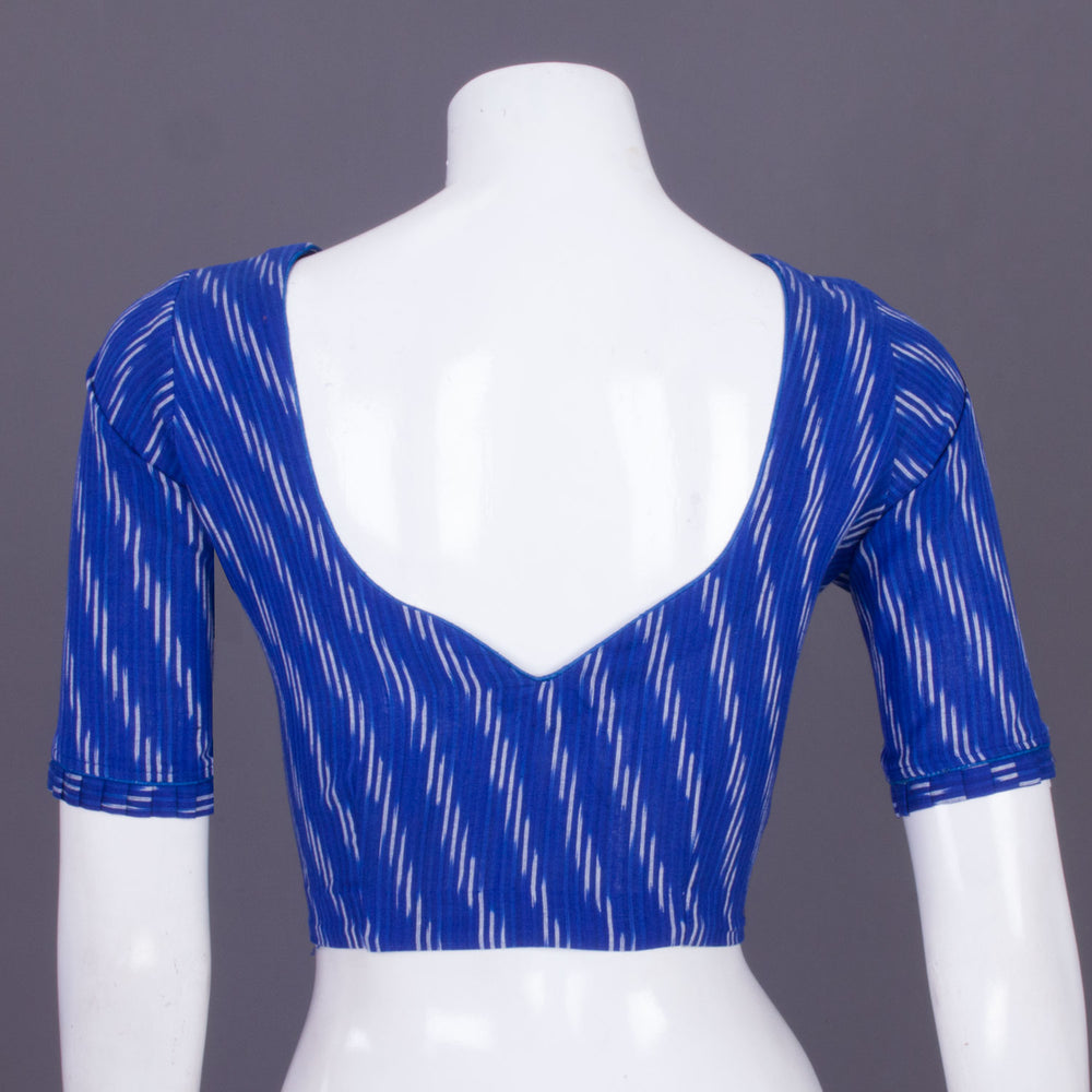 Blue Handcrafted Ikat Cotton Blouse Without Lining 10069957 - Avishya