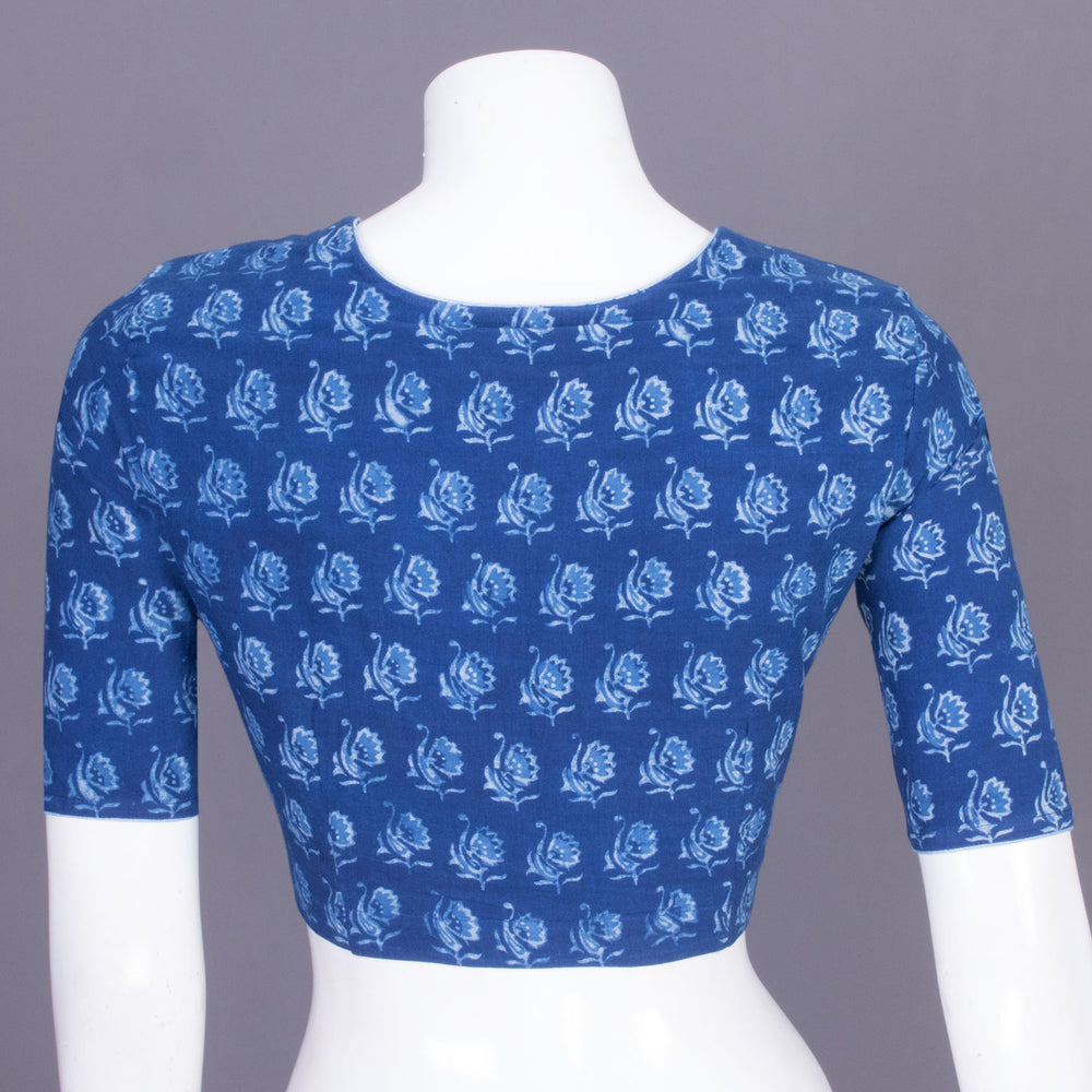 Blue Indigo Handblock Printed Cotton Blouse 10069984 - Avishya