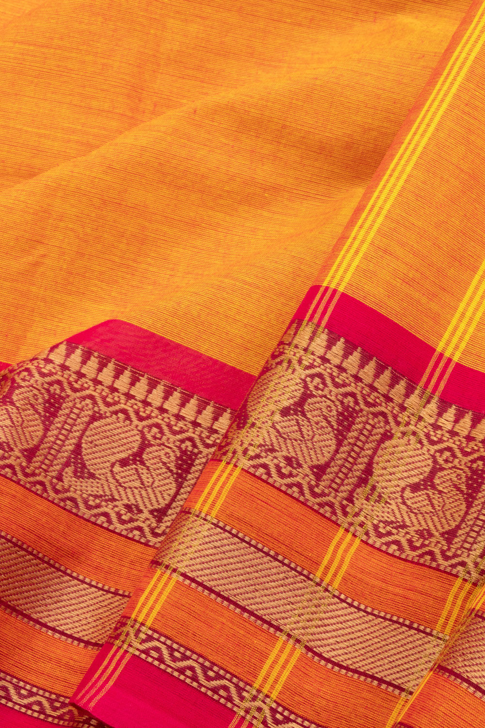 Dual Tone Yellow Handloom Chettinad Cotton Saree 10070081 - Avishya