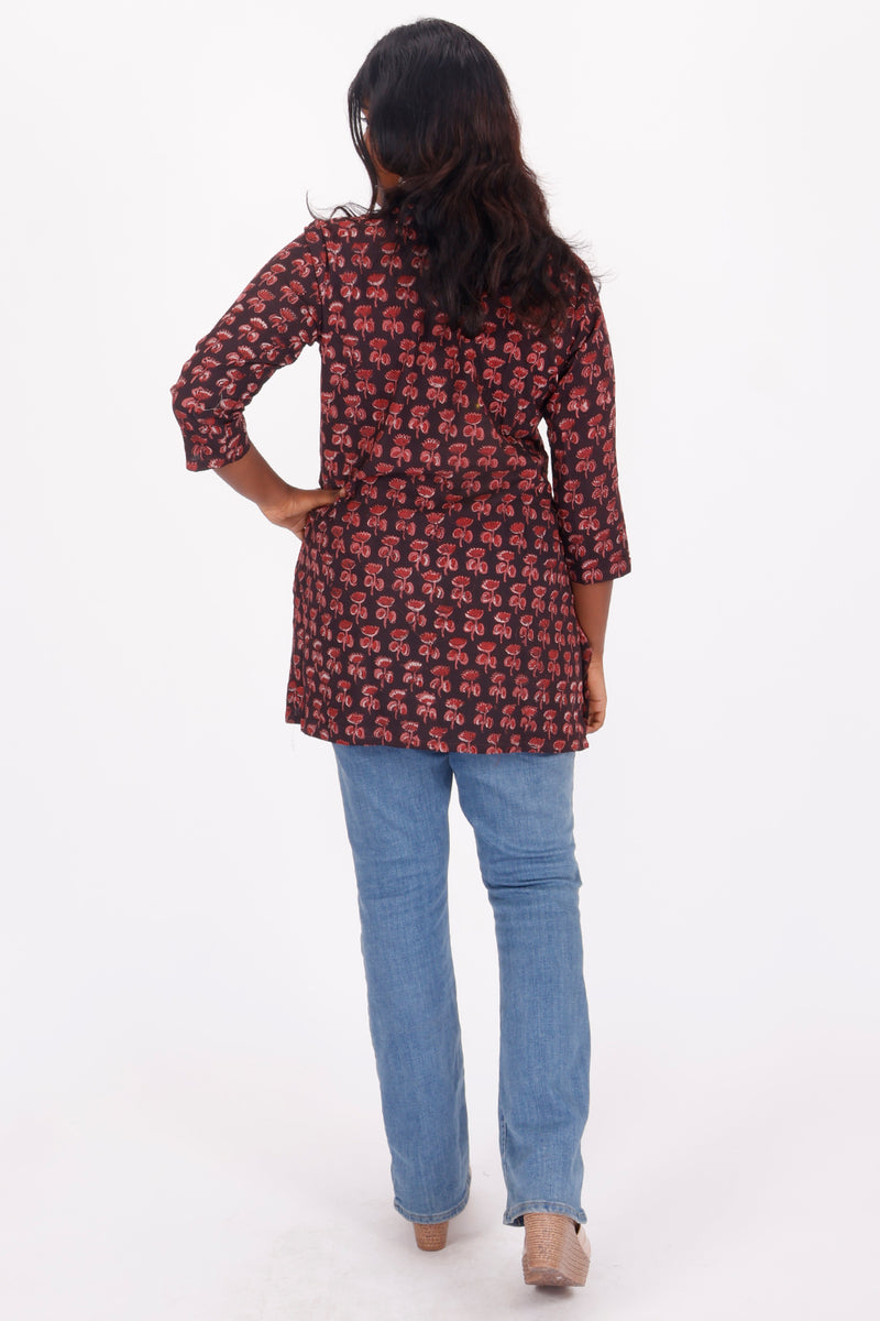 Indigo and Black Jahota Hand Block Printed Modal Silk Dress Material