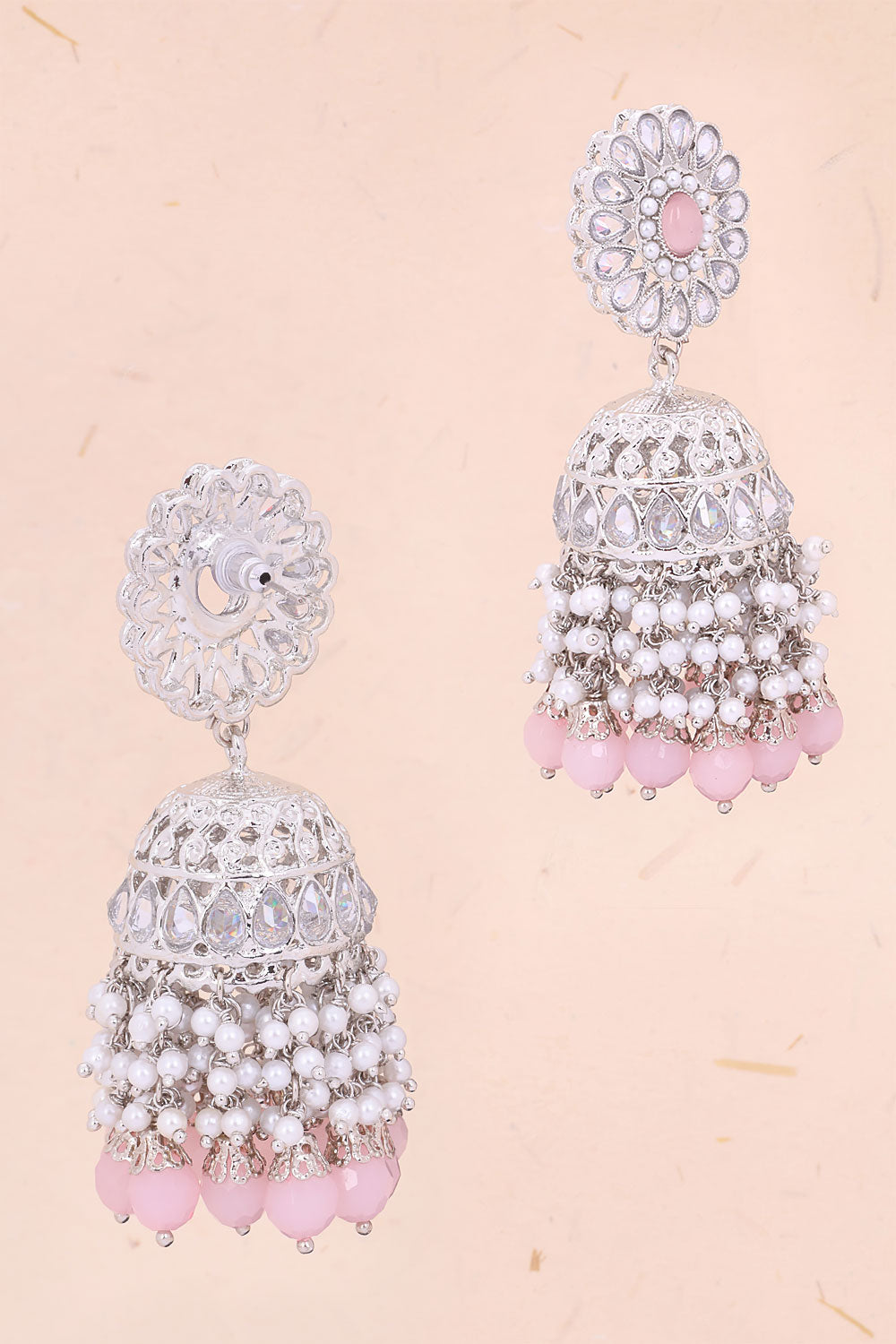 Handcrafted Peach Stones Cluster Beads Drop Jhumka Earrings 10069654 - Avishya