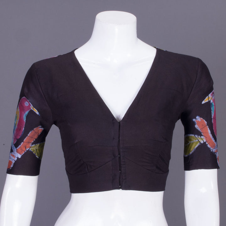 Black Batik Handpainted Cotton Blouse 10070223 - Avishya