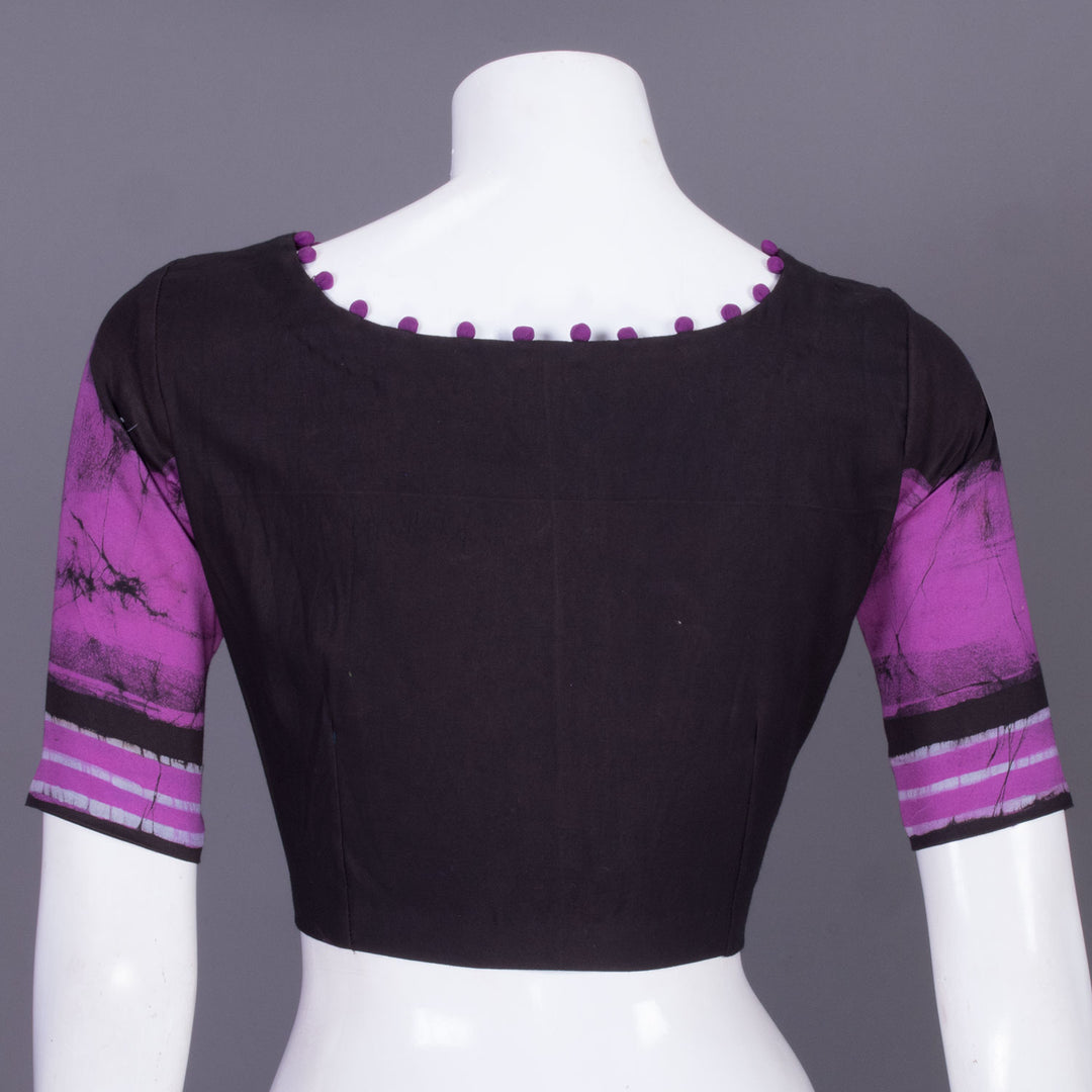Black Batik Handpainted Cotton Blouse 10070228 - Avishya