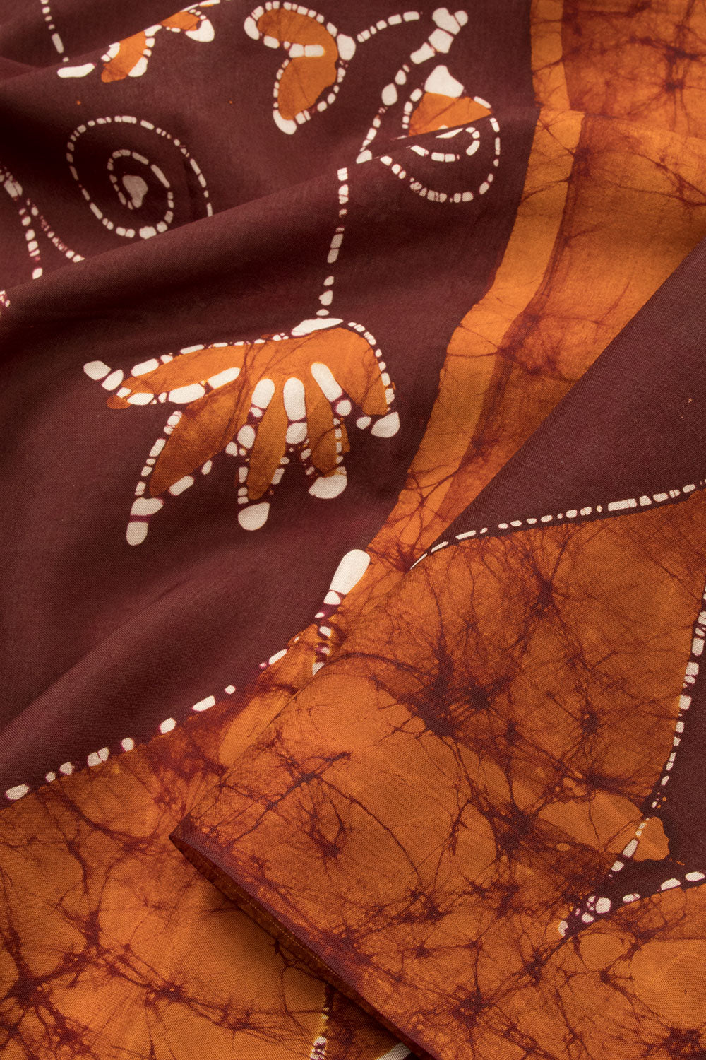 Cinnamon Brown Batik Printed Muslin Silk saree - Avishya