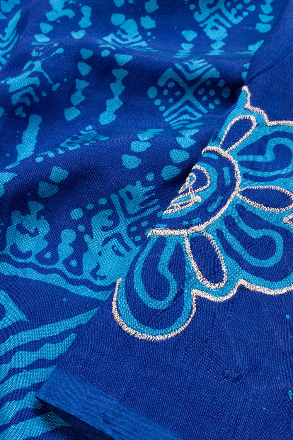 Blue Dhakai Batik Embroidery Silk saree 10065454
