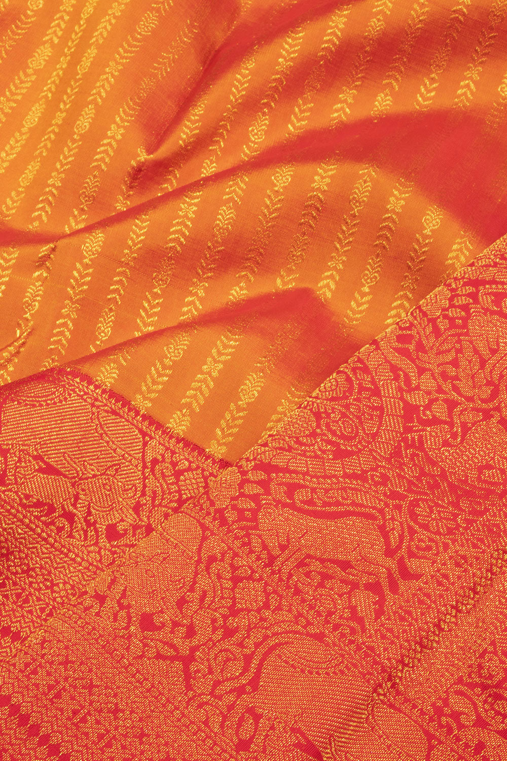 Orange Handloom Bridal Korvai Kanjivaram silk saree 10069151 - Avishya