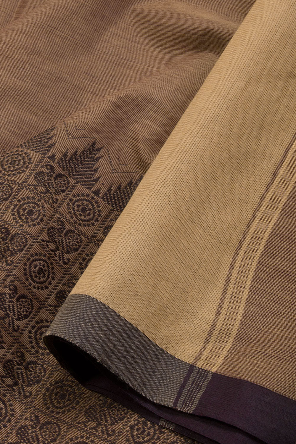 Brown Handwoven Kanchi Cotton Saree 10069319 - Avishya