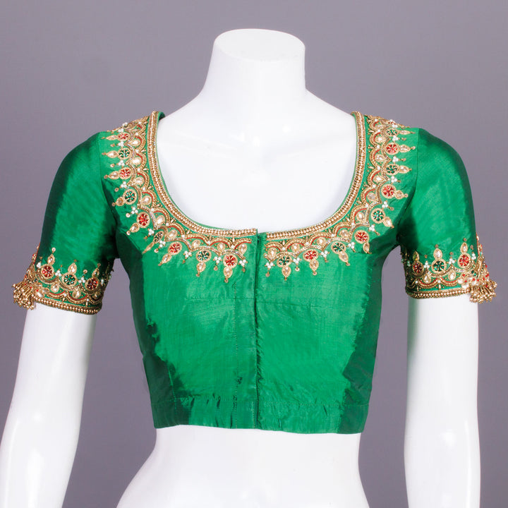 Green Aari Embroidered Silk Blouse 10068915 - Avishya