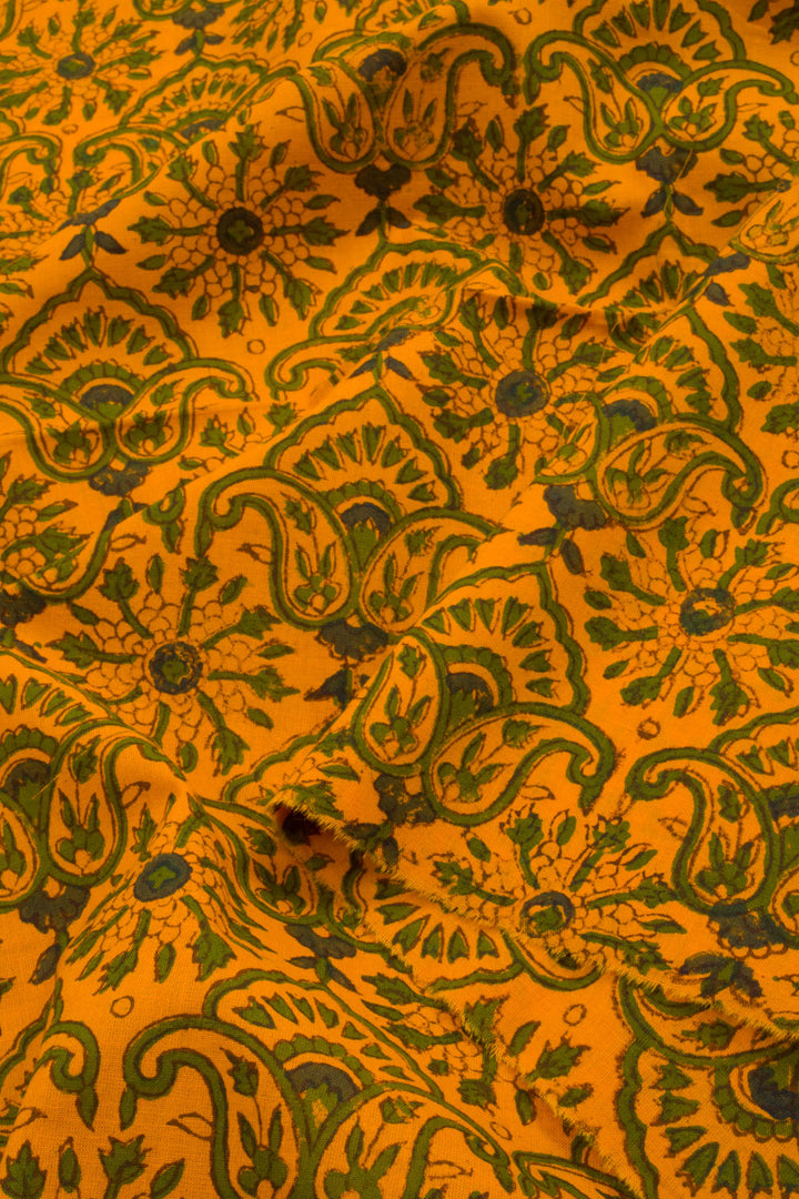 Pumpkin Orange Hand Block Printed Mulmul Cotton Salwar Suit Material 10062855