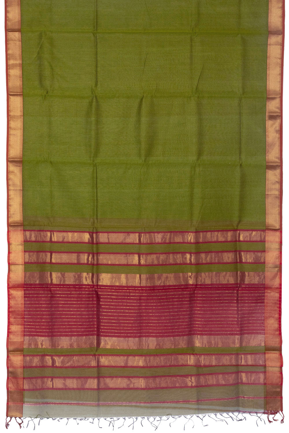 Moss Green Handloom Maheswari Silk Cotton Saree- Avishya