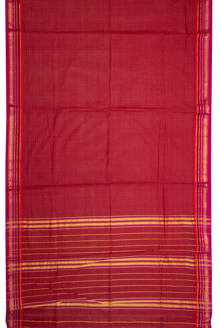 Maroon Handloom Narayanpet Cotton Saree Without Blouse 10064361 - Avishya