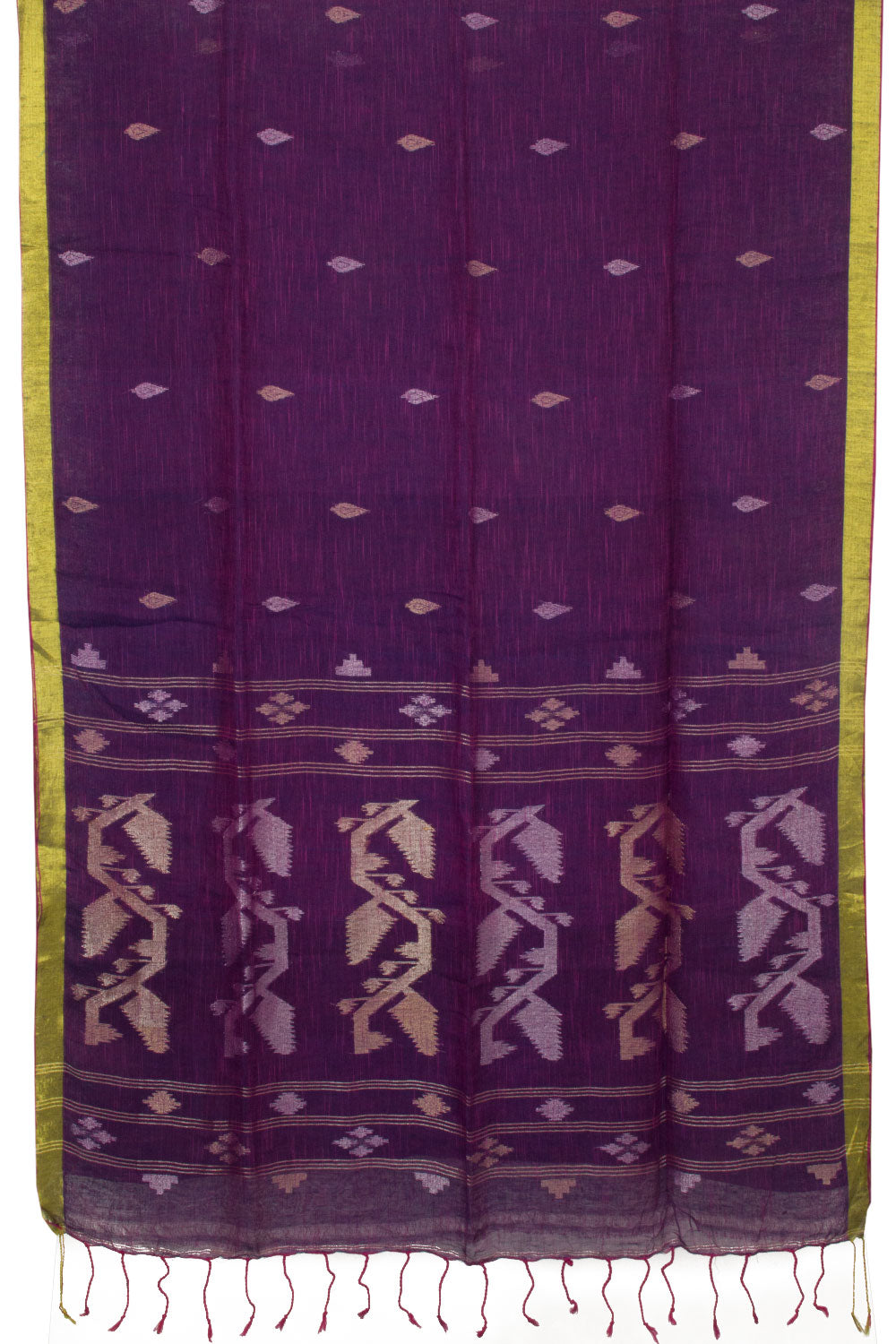 Dark Purple Handloom Jamdani Linen Saree- Avishya