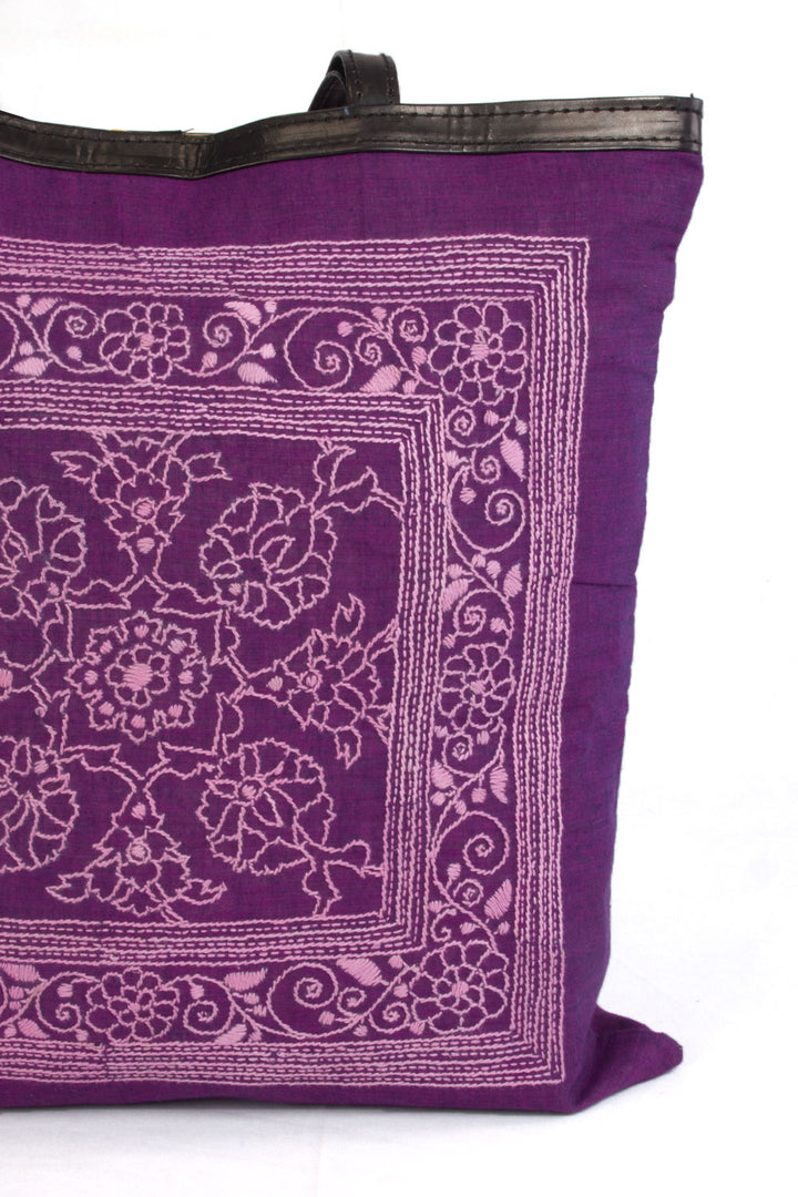 Violet Kantha Embroidery Tote Bag - Avishya