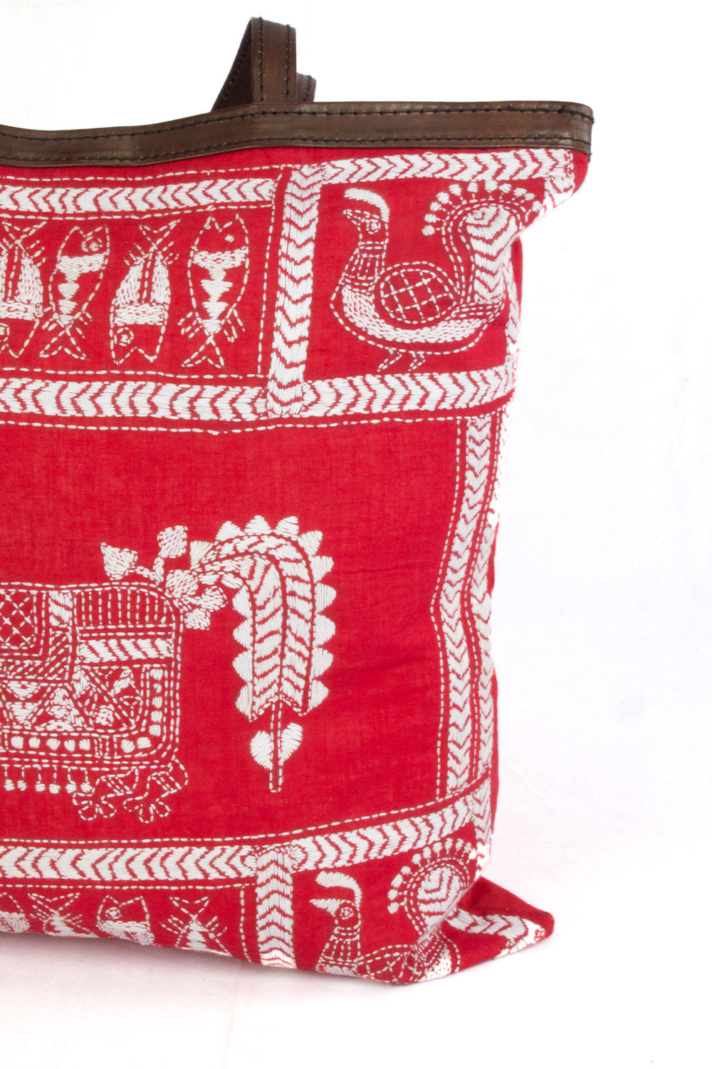 Red Kantha Embroidery Tote Bag - Avishya