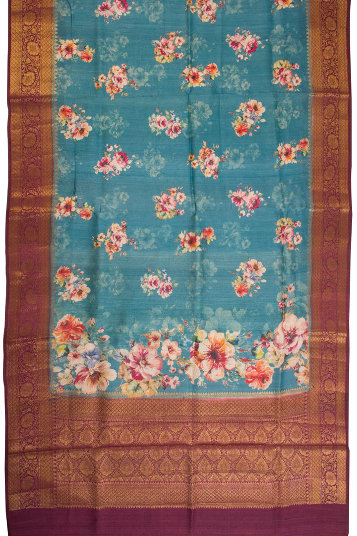 Blue Printed Banarasi Tussar Silk Saree - Avishya