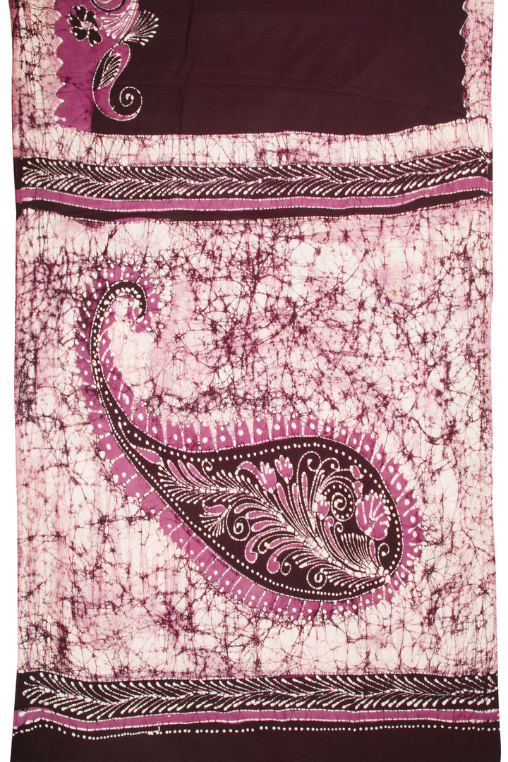 Burgundy Batik Printed Muslin Silk Saree - Avishya