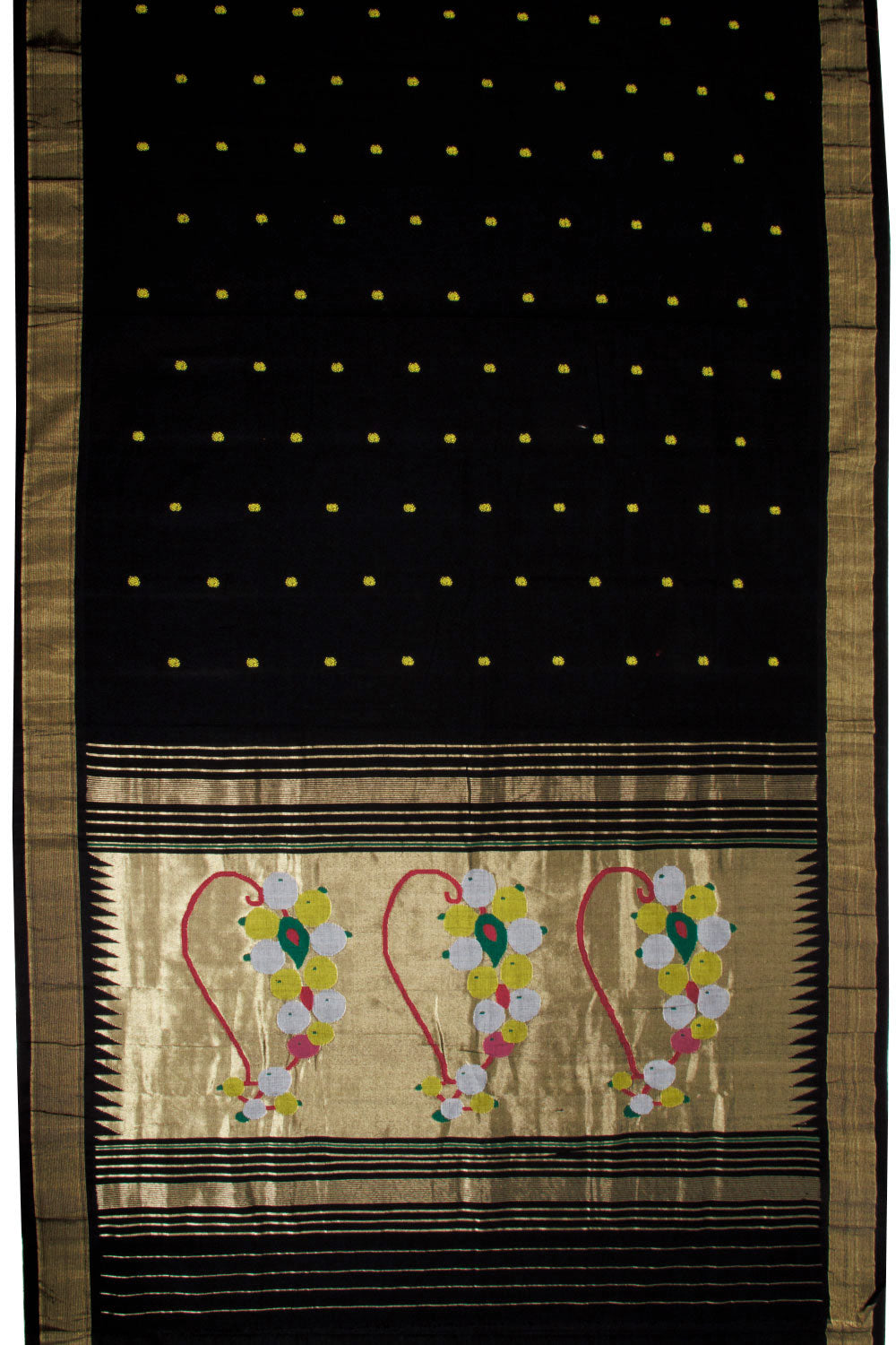 Black Handloom Paithani Cotton Saree 10068438 - Avishya