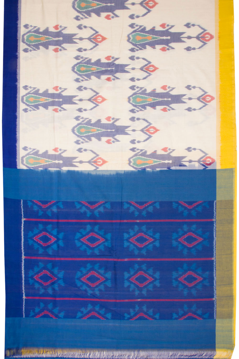 White Handloom Pochampally Ikat Cotton Saree 10068753 - Avishya