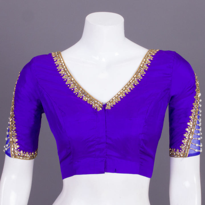 Blue Aari Embroidered Silk Blouse 10068920 - Avishya