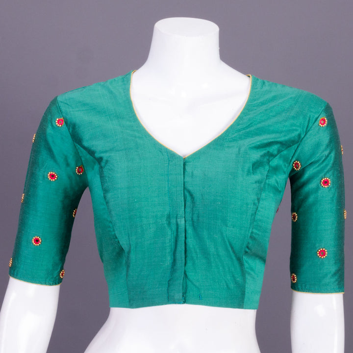 Green Aari Embroidered Tussar Silk Blouse 10068929 - Avishya