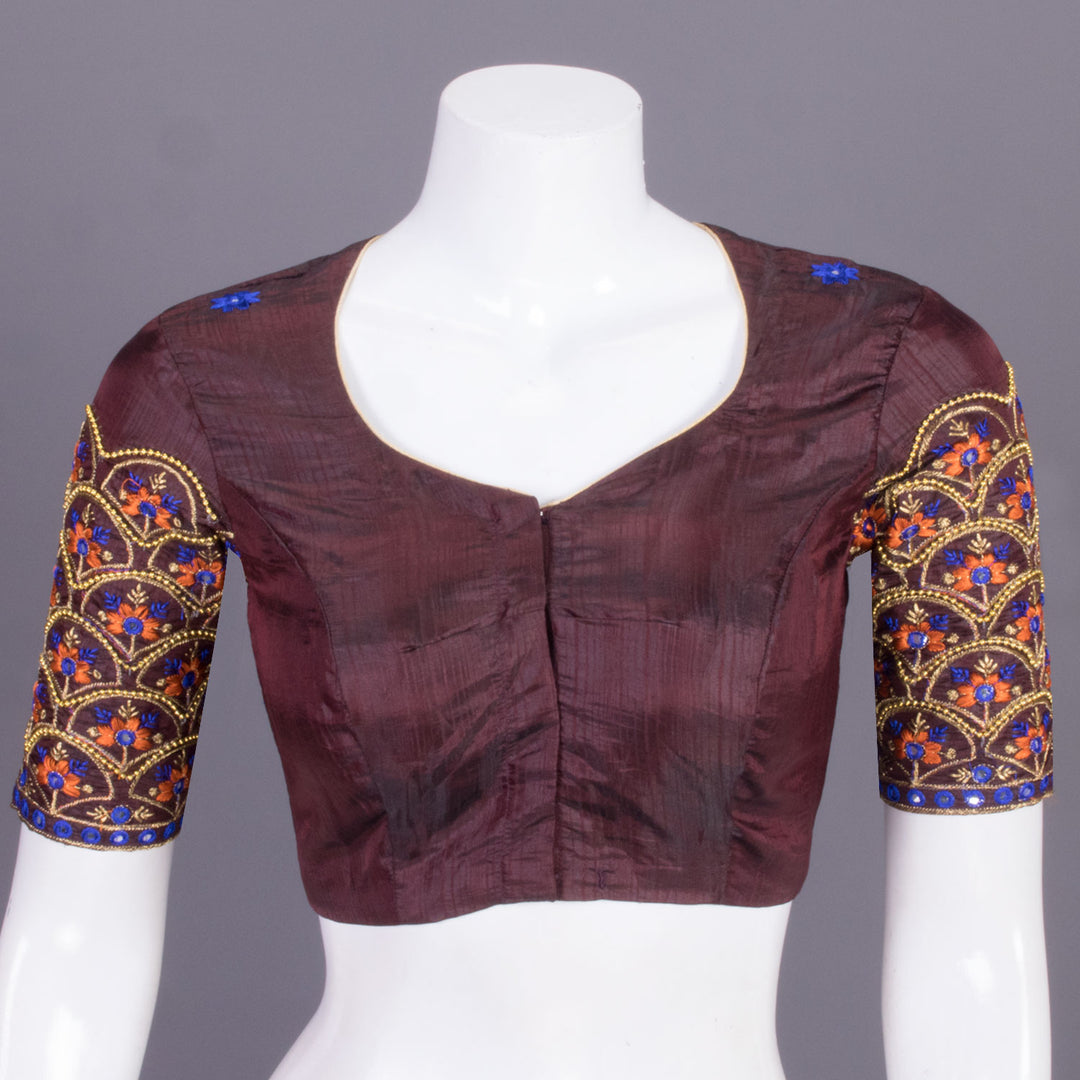 Brown Embroidered Blended Silk Blouse 10068935 - Avishya