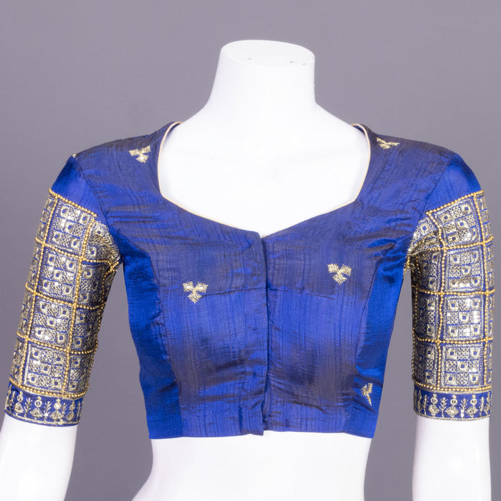 Blue Embroidered Blended Silk Blouse 10068942 - Avishya