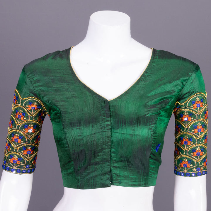 Green Embroidered Blended Silk Blouse 10068944 - Avishya