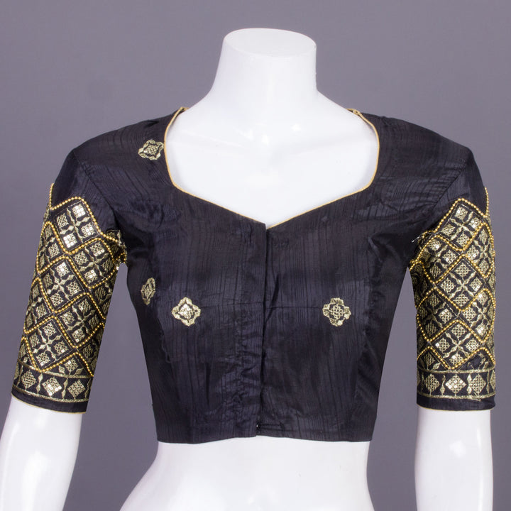 Black Embroidered Blended Silk Blouse 10068945 - Avishya