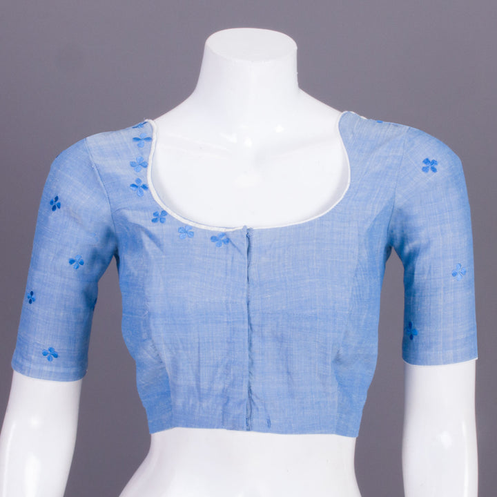 Blue Embroidered Cotton Blouse 10068956 - Avishya