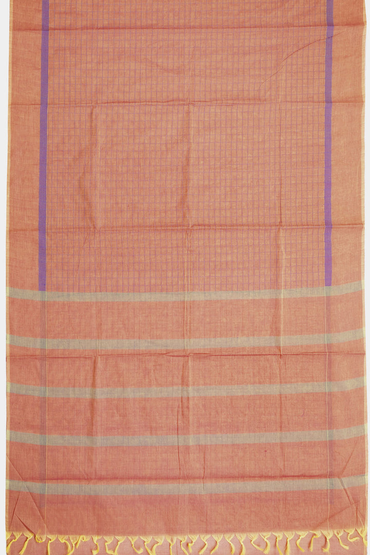 Dual Tone Orange Handwoven Kanchi Cotton Saree 10069311 - Avishya