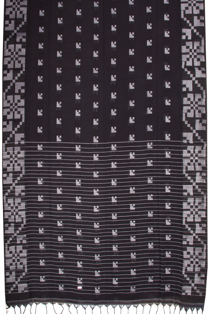 Black Bengal Phulia Cotton Saree Geometric Border 10069424 - Avishya