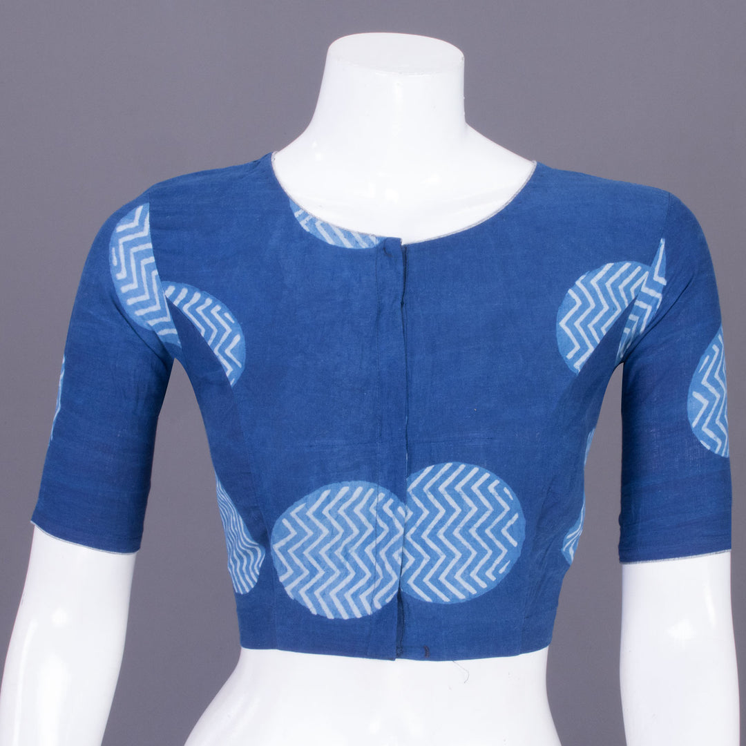 Blue Indigo Handblock Printed Cotton Blouse Without Lining 10069485 - Avishya
