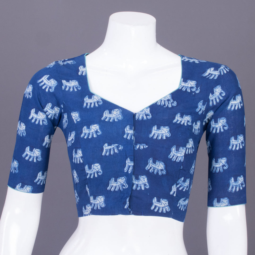 Blue Indigo Handblock Printed Cotton Blouse Without Lining 10069486 - Avishya