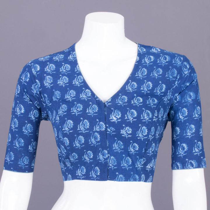 Blue Indigo Handblock Printed Cotton Blouse Without Lining 10069488 - Avishya