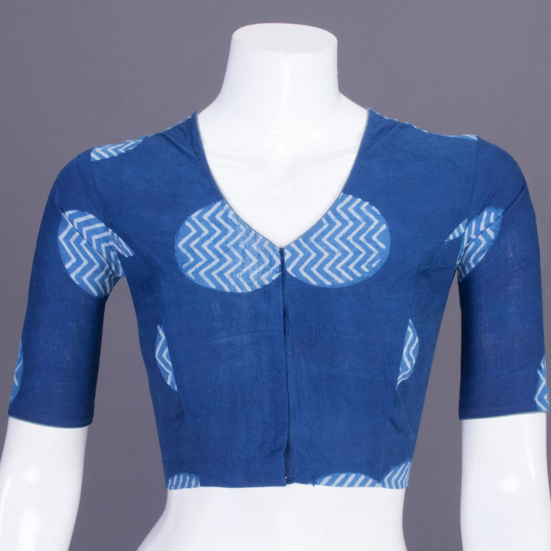 Blue Indigo Handblock Printed Cotton Blouse Without Lining 10069494 - Avishya