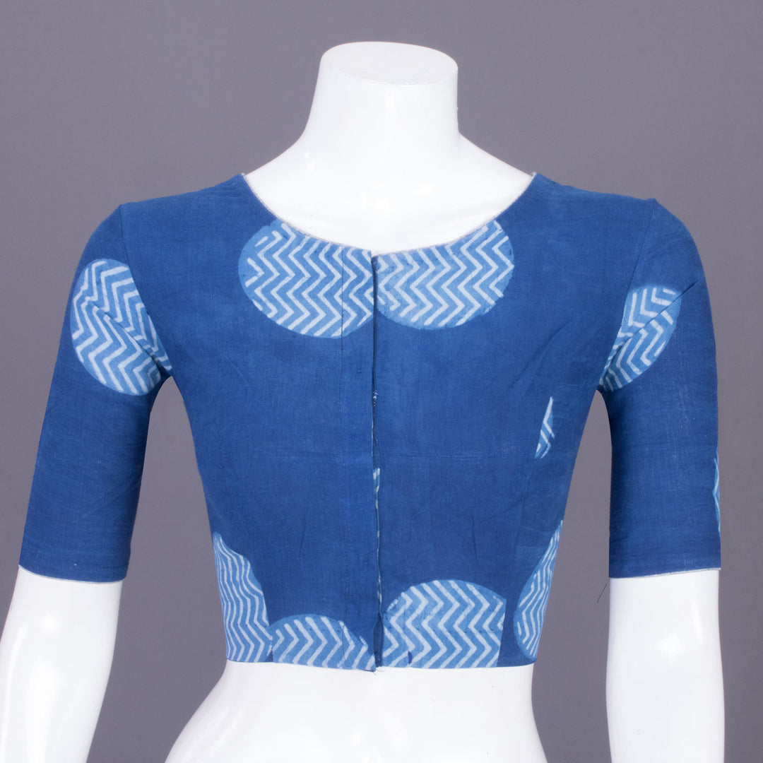 Blue Indigo Handblock Printed Cotton Blouse Without Lining 10069497 - Avishya