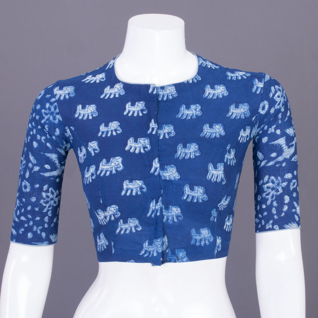 Blue Indigo Handblock Printed Cotton Blouse Without Lining 10069500 - Avishya